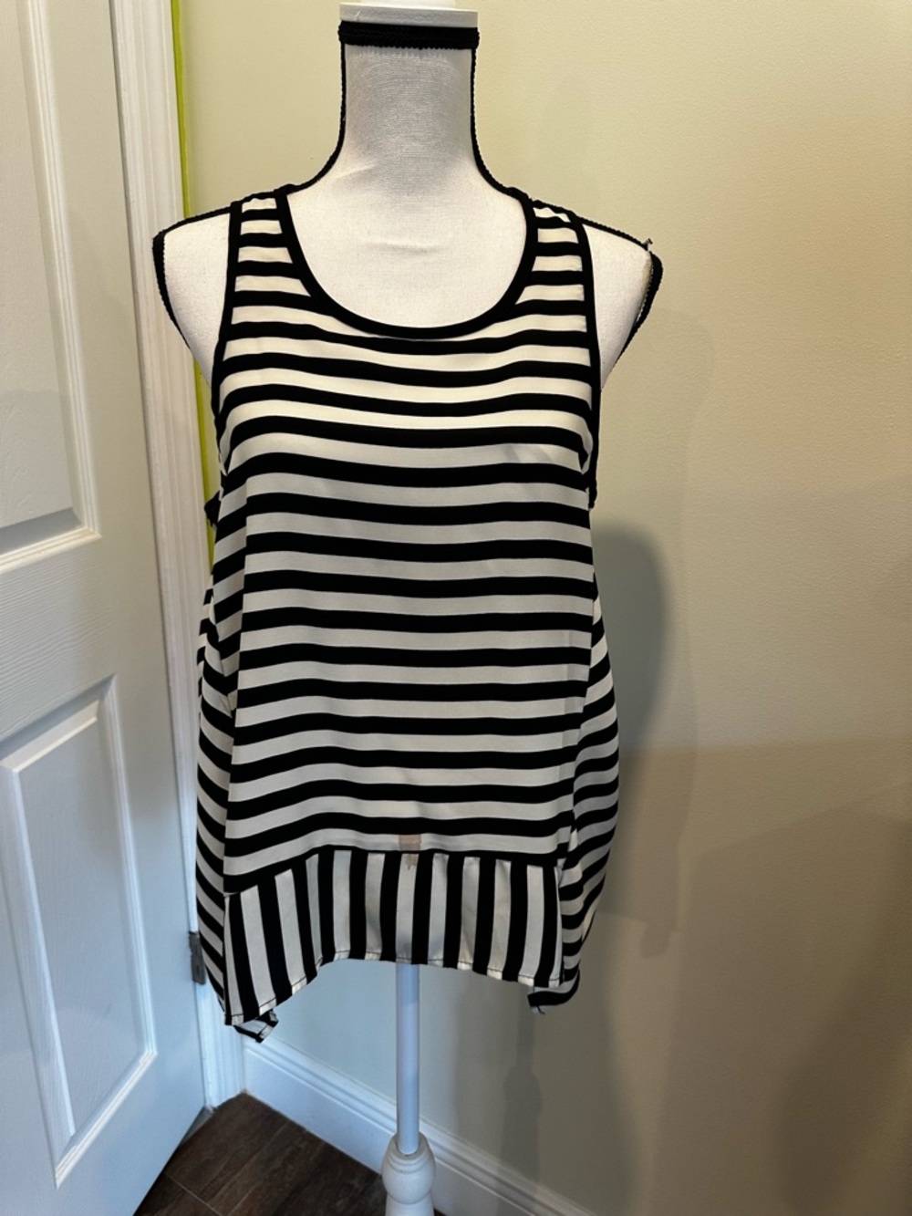 Monteau Black & White Striped Sleeveless Tank